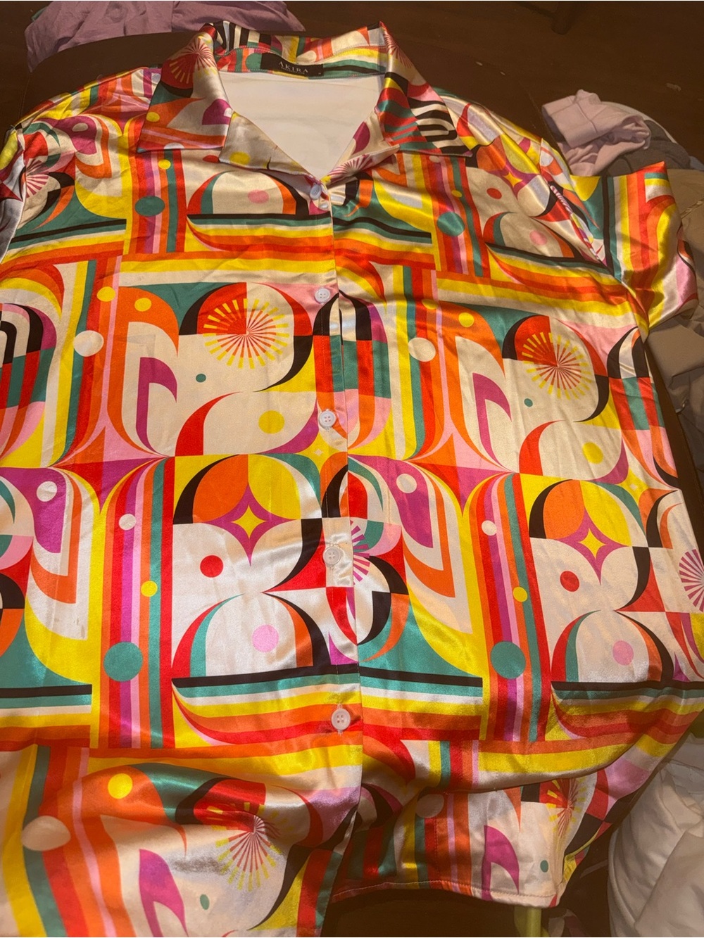 AKIRA Multicolor Geo Stripe Button-Up Top